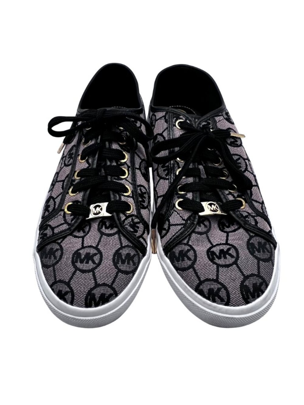Michael Kors MK Boerum Lace-Up Sneakers Womens Size 10M Black Monogram Jacquard - Picture 3 of 15